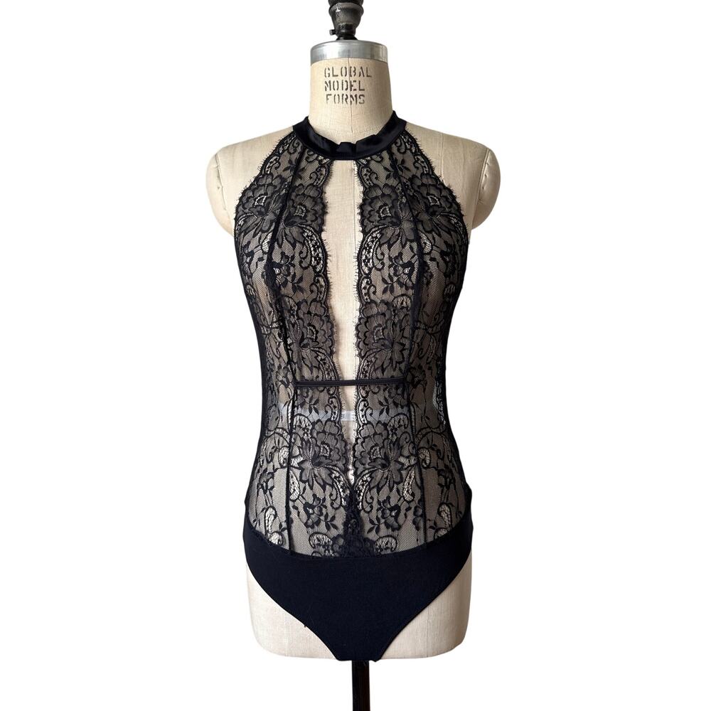 Intimissimi Lace Halter Bodysuit in Black Size Medium